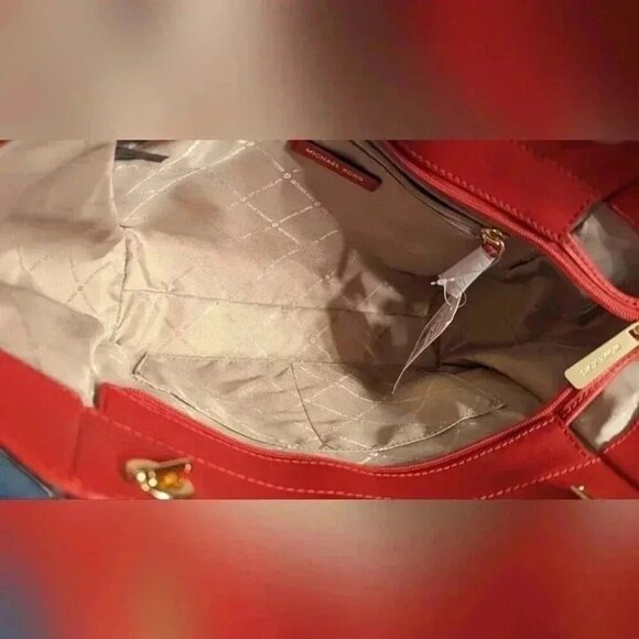 NWT Michael Michael Kors Jet Set Large Saffiano Leather Shoulder Bag Scarlet - Picture 3 of 9